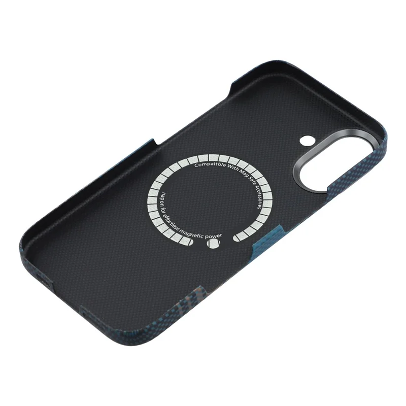 For iPhone 17 Case Gradient Aramid Fiber Magnetic Phone Cover with Metal Lens Frame - Blue Floating Weave