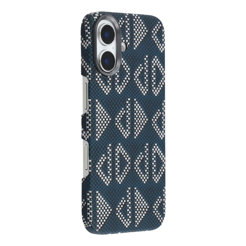 For iPhone 17 Magnetic Case Geometric Pattern Aramid Fiber Phone Cover with Metal Lens Frame