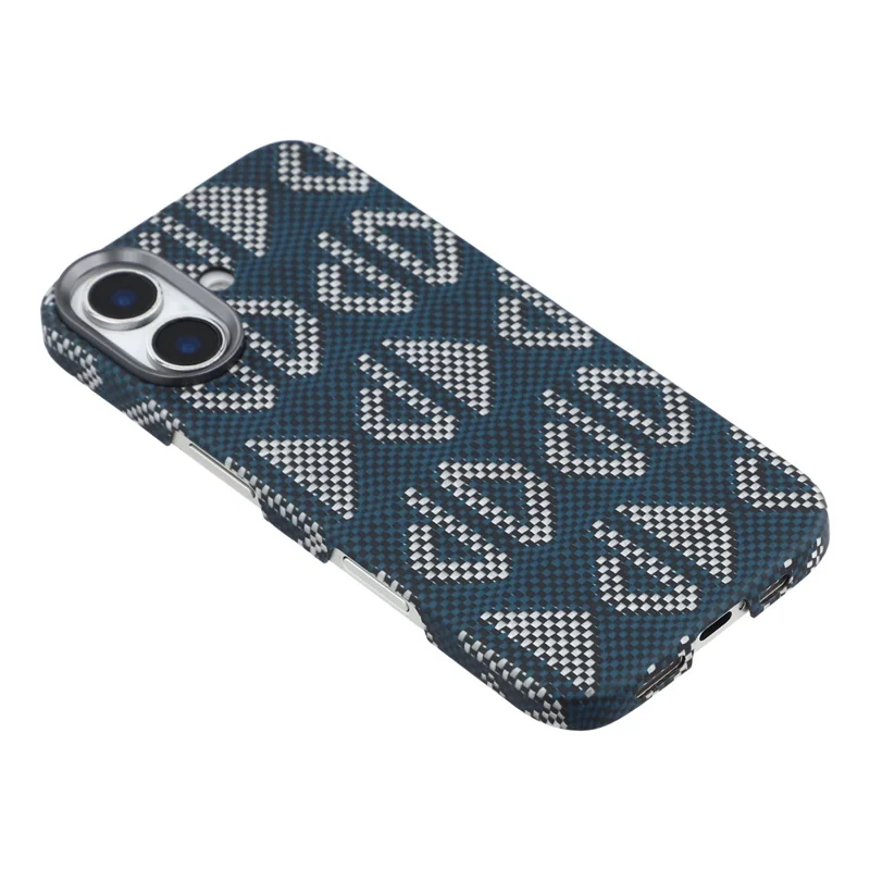 For iPhone 17 Magnetic Case Geometric Pattern Aramid Fiber Phone Cover with Metal Lens Frame