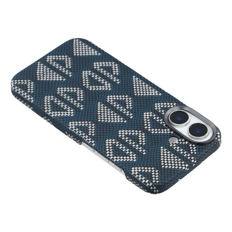 For iPhone 17 Magnetic Case Geometric Pattern Aramid Fiber Phone Cover with Metal Lens Frame