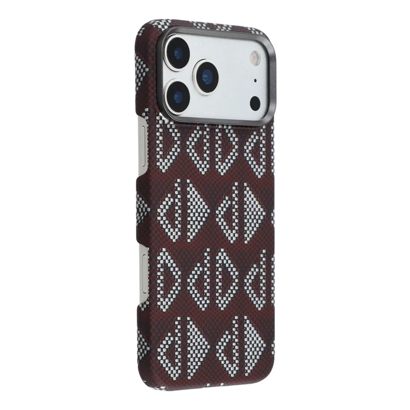 For iPhone 17 Pro Max Magnetic Case Geometric Pattern Aramid Fiber Phone Cover with Metal Lens Frame - Red