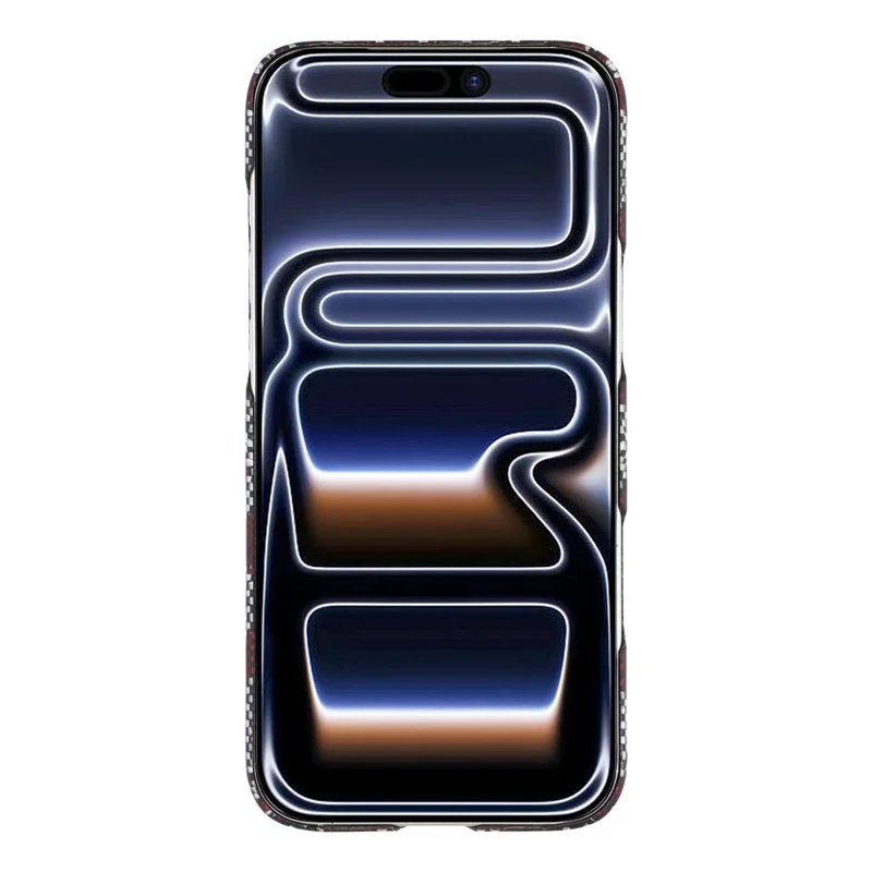 For iPhone 17 Pro Max Magnetic Case Geometric Pattern Aramid Fiber Phone Cover with Metal Lens Frame - Red