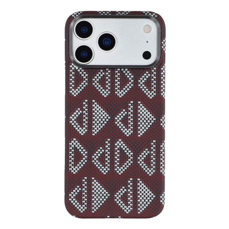 For iPhone 17 Pro Max Magnetic Case Geometric Pattern Aramid Fiber Phone Cover with Metal Lens Frame - Red