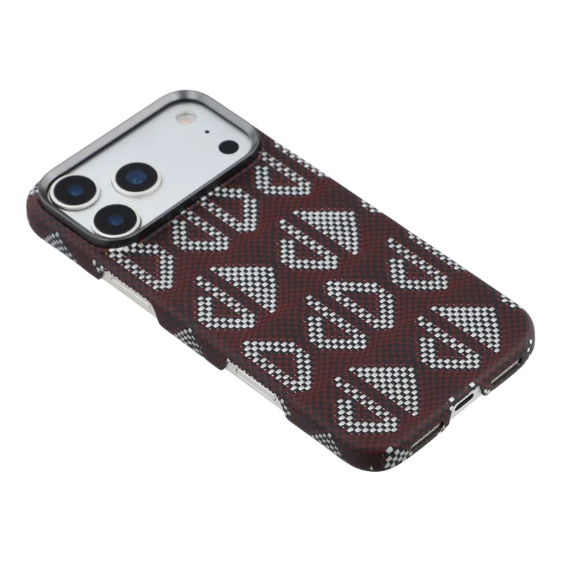 For iPhone 17 Pro Max Magnetic Case Geometric Pattern Aramid Fiber Phone Cover with Metal Lens Frame - Red