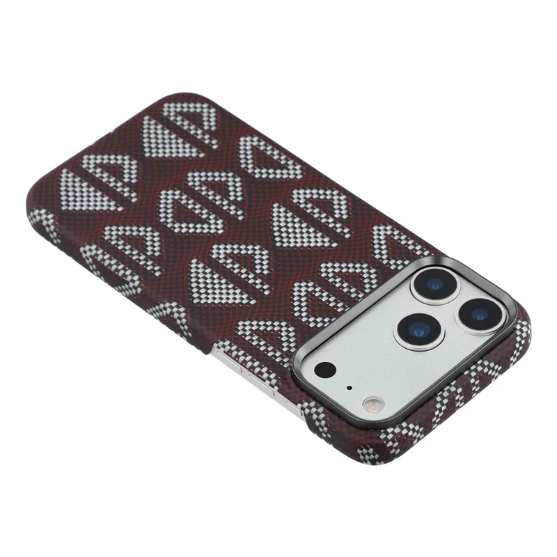 For iPhone 17 Pro Max Magnetic Case Geometric Pattern Aramid Fiber Phone Cover with Metal Lens Frame - Red