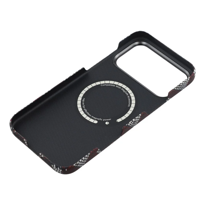 For iPhone 17 Pro Max Magnetic Case Geometric Pattern Aramid Fiber Phone Cover with Metal Lens Frame - Red