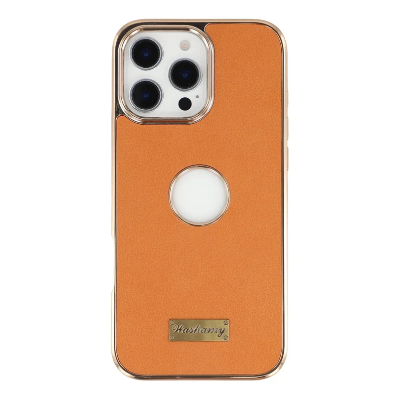 Für iPhone 16 Pro Max Hülle kompatibel mit MagSafe Elektroplattiertes Leder-Rückseite Handyhülle mit Hohlraum-Logo-Loch - Braun