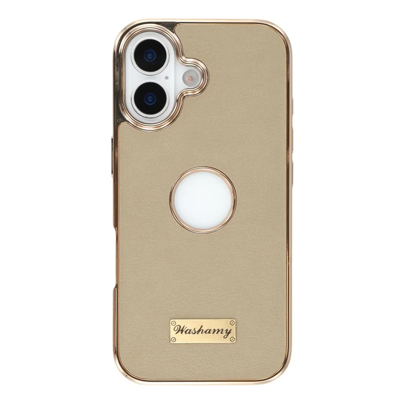 Funda para iPhone 17 compatible con MagSafe Funda de teléfono de cuero electrochapado con agujero de logotipo hueco - Gris