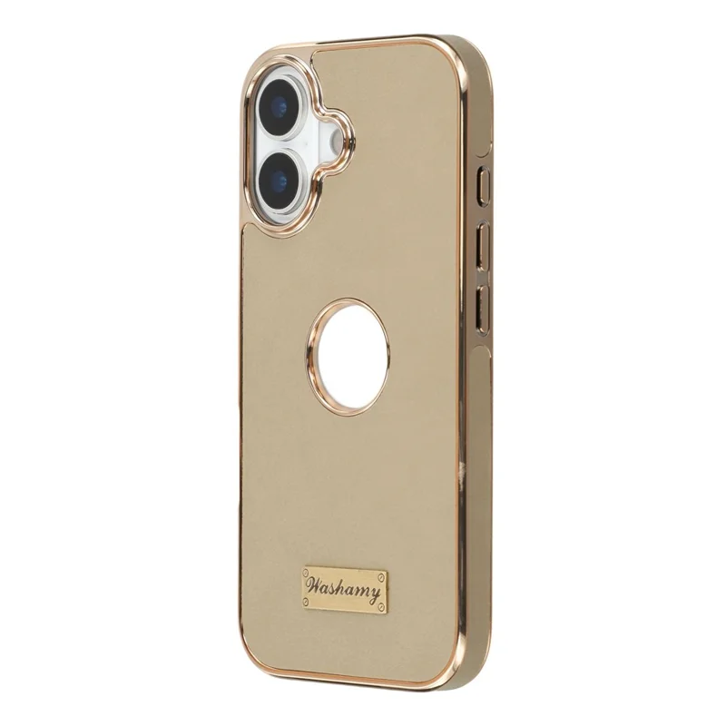 Funda para iPhone 17 compatible con MagSafe Funda de teléfono de cuero electrochapado con agujero de logotipo hueco - Gris