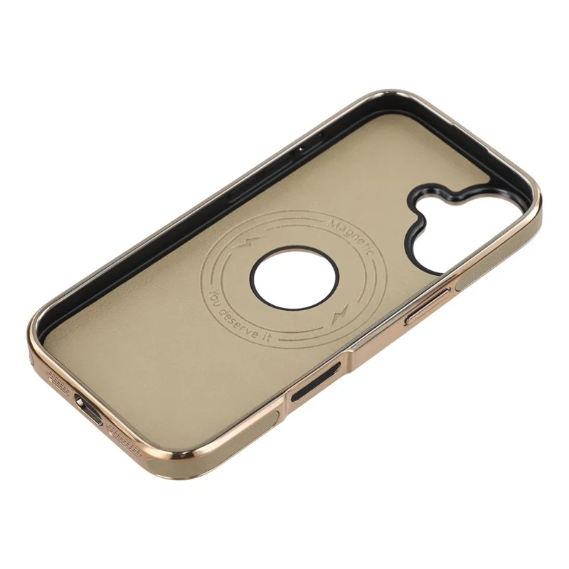 Funda para iPhone 17 compatible con MagSafe Funda de teléfono de cuero electrochapado con agujero de logotipo hueco - Gris