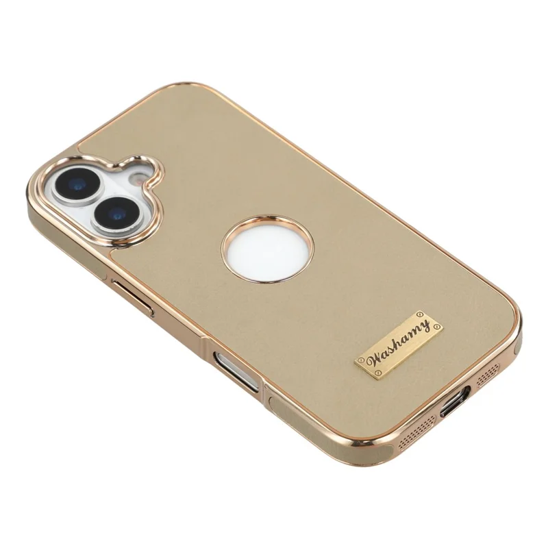 Für iPhone 16 Hülle kompatibel mit MagSafe Elektroplattiertes Leder Rückseite Handyhülle mit Hohllogo-Loch - Grau