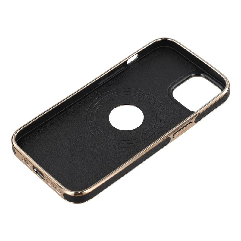 For iPhone 14 Case Compatible with MagSafe Electroplated Leather Back Phone Cover with Hollow Logo Hole - Black