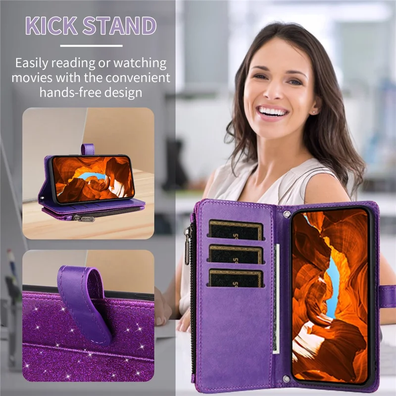 ASUWISH For iPhone Air Case 10 Card Holder Glitter Leather Phone Cover with Crossbody Strap - Purple