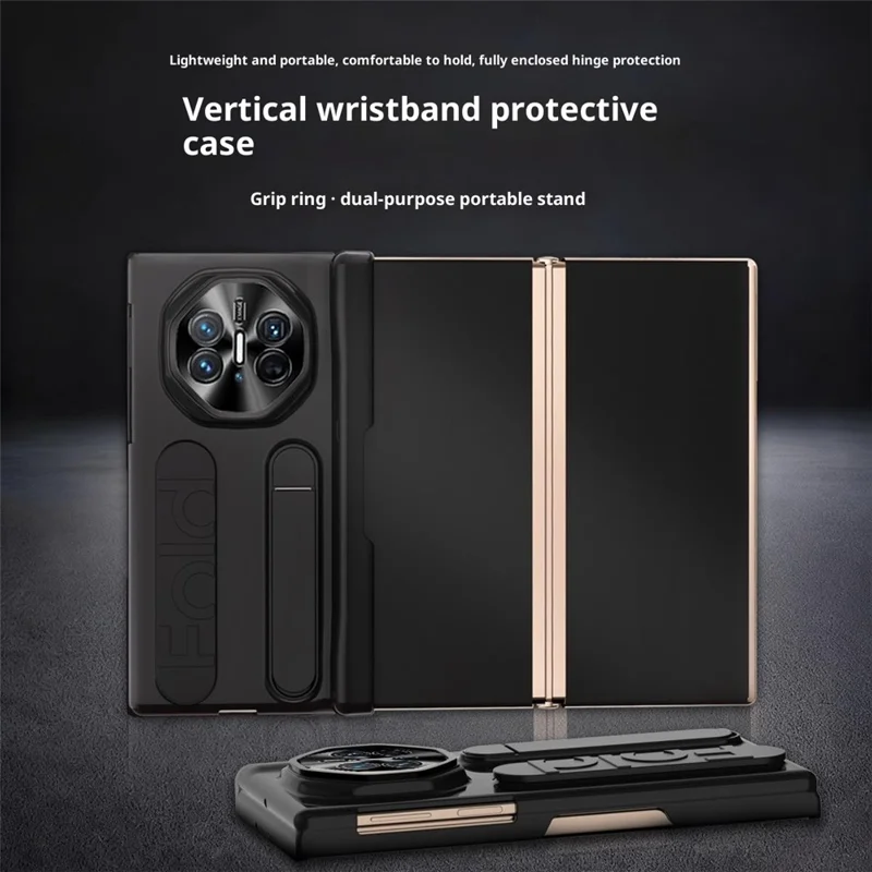 غطاء لهواوي ميت إكس تي التيميت / غطاء هاتف صلب من مادة البولي كربونات مع حامل ورباط معصمي - أسود