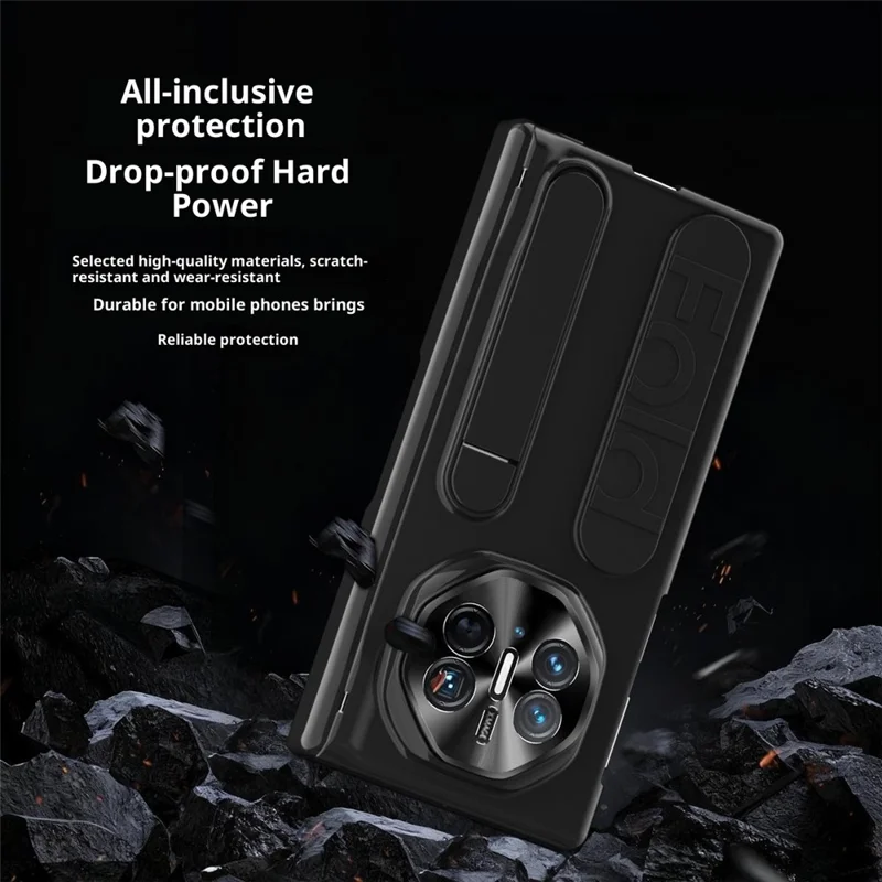 غطاء لهواوي ميت إكس تي التيميت / غطاء هاتف صلب من مادة البولي كربونات مع حامل ورباط معصمي - أسود