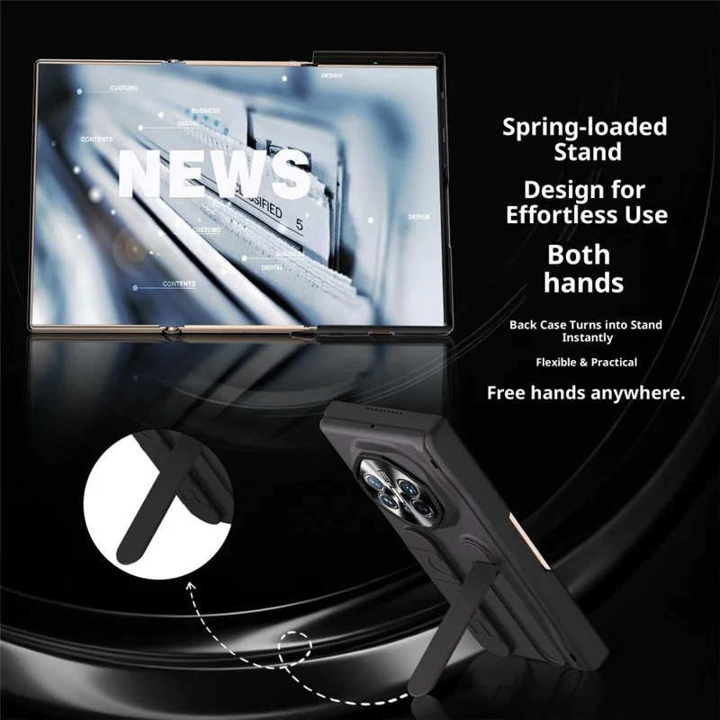 غطاء لهواوي ميت إكس تي التيميت / غطاء هاتف صلب من مادة البولي كربونات مع حامل ورباط معصمي - أسود