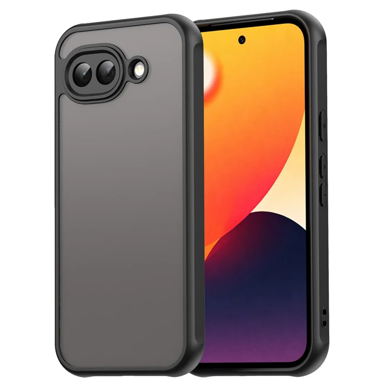 For Google Pixel 10a Case Drop Proof Airbags Frosted Translucent PC + TPU Phone Back Cover - Black