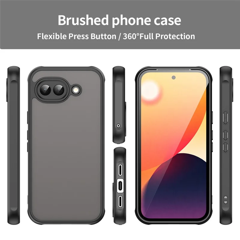 For Google Pixel 10a Case Drop Proof Airbags Frosted Translucent PC + TPU Phone Back Cover - Black