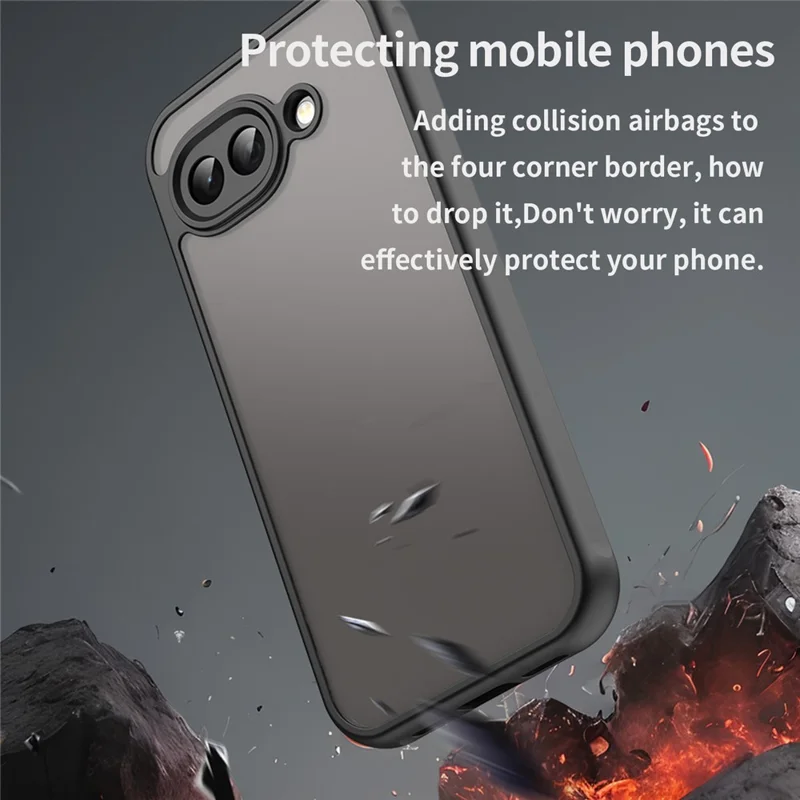 For Google Pixel 10a Case Drop Proof Airbags Frosted Translucent PC + TPU Phone Back Cover - Black