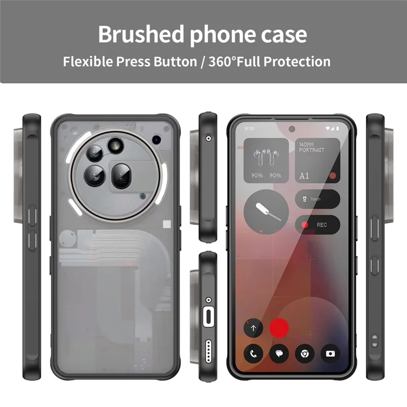 Per Nothing Phone (3a) Pro Case Drop Proof Airbags Frosted Translucent PC + TPU Phone Back Cover - Nero