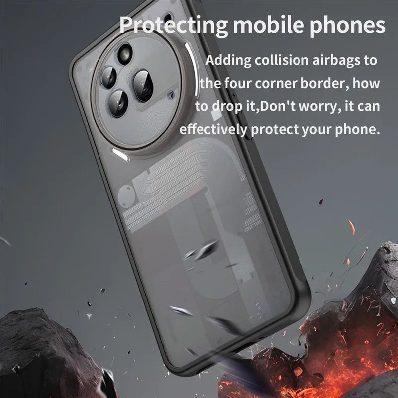 Per Nothing Phone (3a) Pro Case Drop Proof Airbags Frosted Translucent PC + TPU Phone Back Cover - Nero