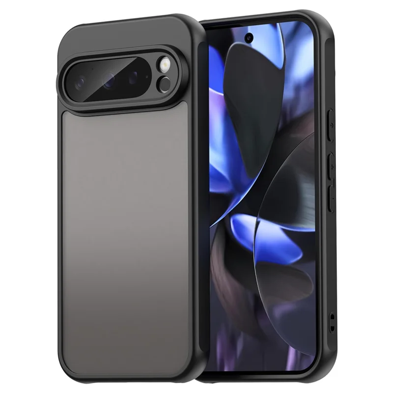 For Google Pixel 9 Pro Case Drop Proof Airbags Frosted Translucent PC + TPU Phone Back Cover - Black