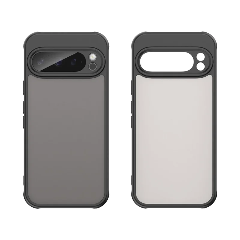 For Google Pixel 9 Pro Case Drop Proof Airbags Frosted Translucent PC + TPU Phone Back Cover - Black