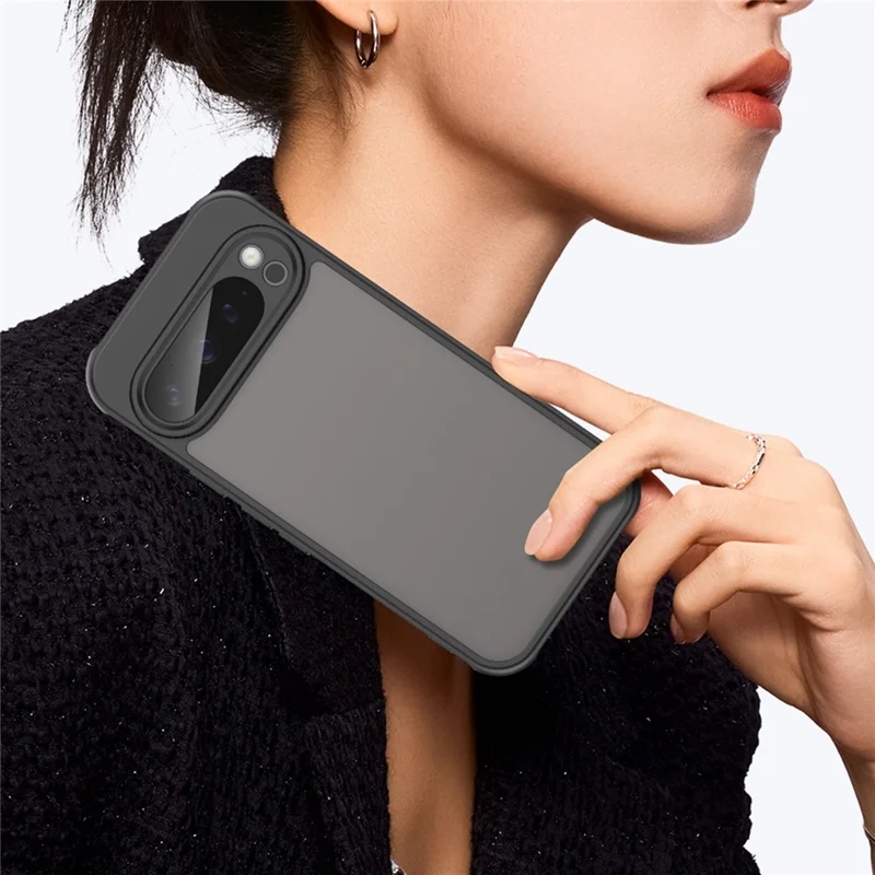 For Google Pixel 9 Pro Case Drop Proof Airbags Frosted Translucent PC + TPU Phone Back Cover - Black