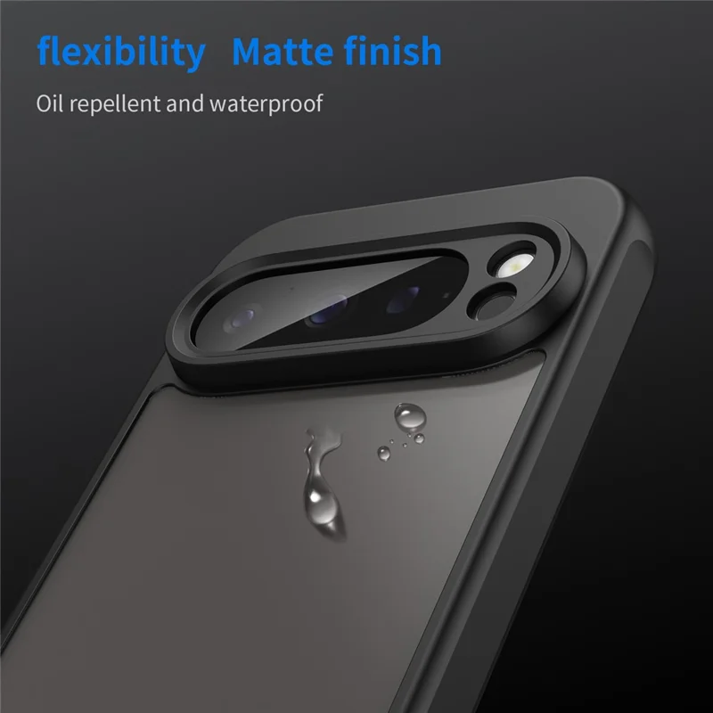 For Google Pixel 9 Pro Case Drop Proof Airbags Frosted Translucent PC + TPU Phone Back Cover - Black