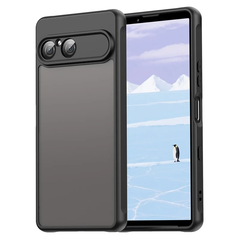 For Sony Xperia 10 VII Case Drop Proof Airbags Frosted Translucent PC + TPU Phone Back Cover - Black