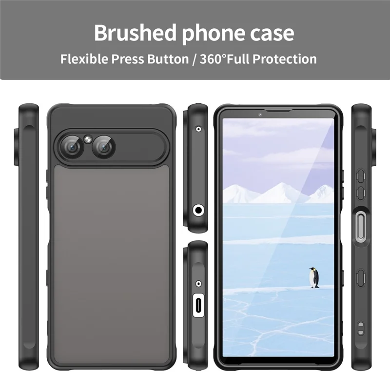 For Sony Xperia 10 VII Case Drop Proof Airbags Frosted Translucent PC + TPU Phone Back Cover - Black