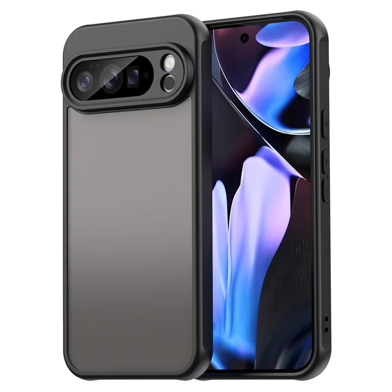 For Google Pixel 10 Pro XL Case Drop Proof Airbags Frosted Translucent PC + TPU Phone Back Cover - Black