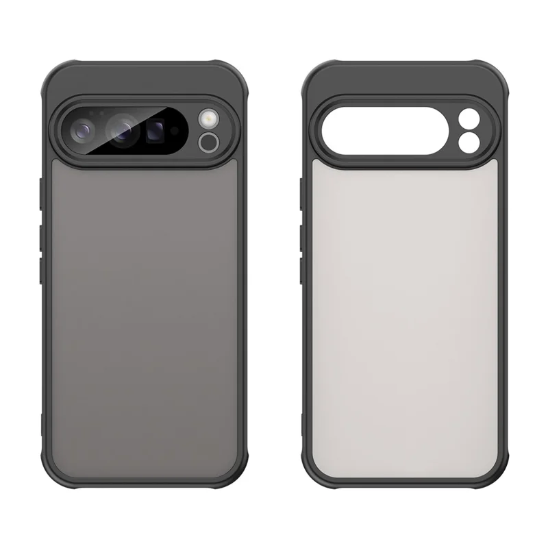 For Google Pixel 10 Pro XL Case Drop Proof Airbags Frosted Translucent PC + TPU Phone Back Cover - Black