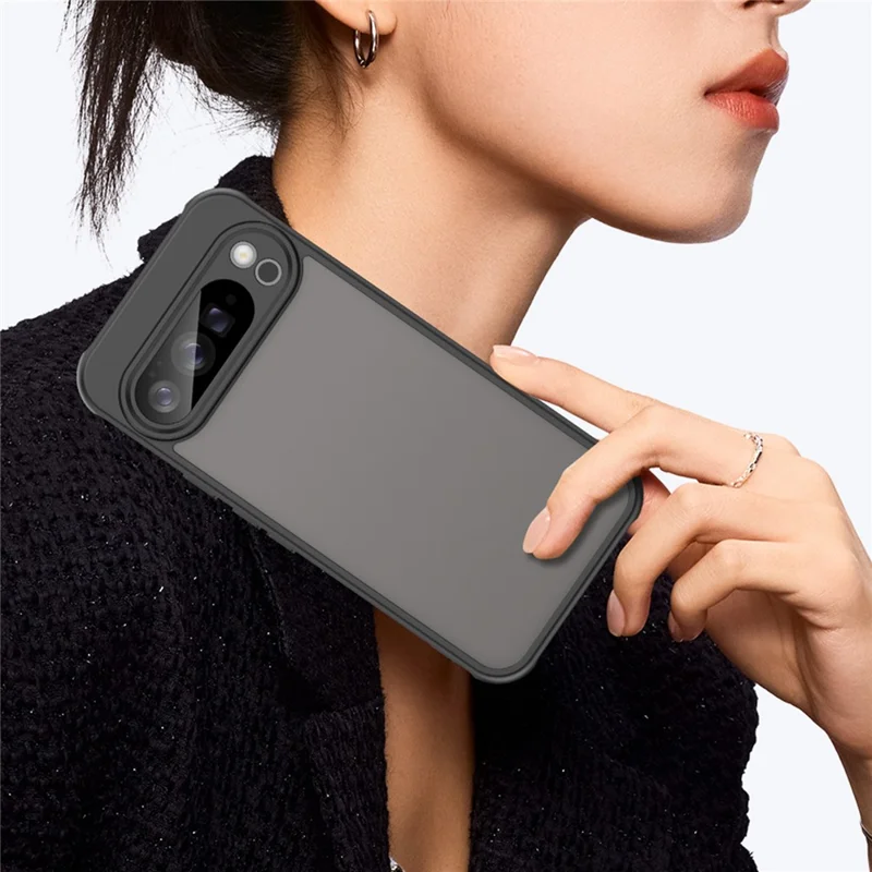 For Google Pixel 10 Pro XL Case Drop Proof Airbags Frosted Translucent PC + TPU Phone Back Cover - Black