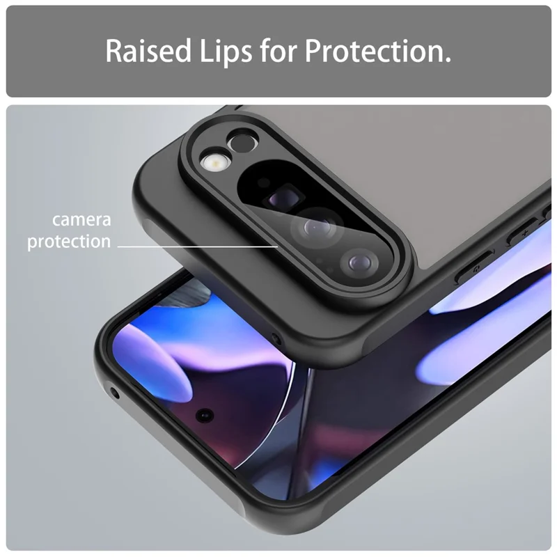 For Google Pixel 10 Pro XL Case Drop Proof Airbags Frosted Translucent PC + TPU Phone Back Cover - Black