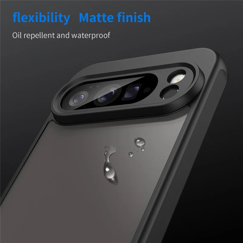 For Google Pixel 10 Pro XL Case Drop Proof Airbags Frosted Translucent PC + TPU Phone Back Cover - Black