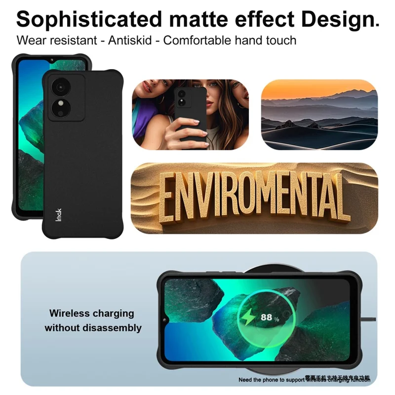 IMAK TPU Case for HMD Key 4G / Aura 2 / Arc 4G Airbag Shockproof Protection Phone Cover - Matte Black