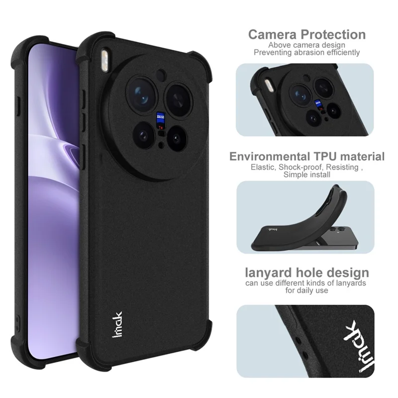 IMAK Pour vivo X300 Pro 5G Étui TPU Housse de Téléphone Airbag Protection Antichoc - Noir Mat