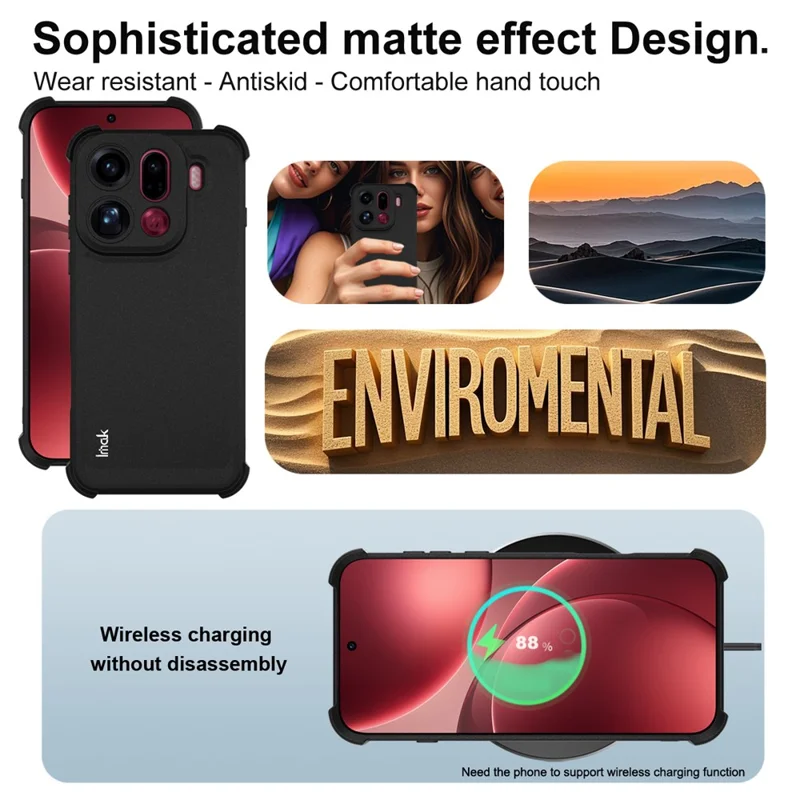 IMAK Para Oppo Find X9 Pro 5G Capa Telefone TPU Cobertura Airbag Proteção à Prova de Choque - Preto Fosco