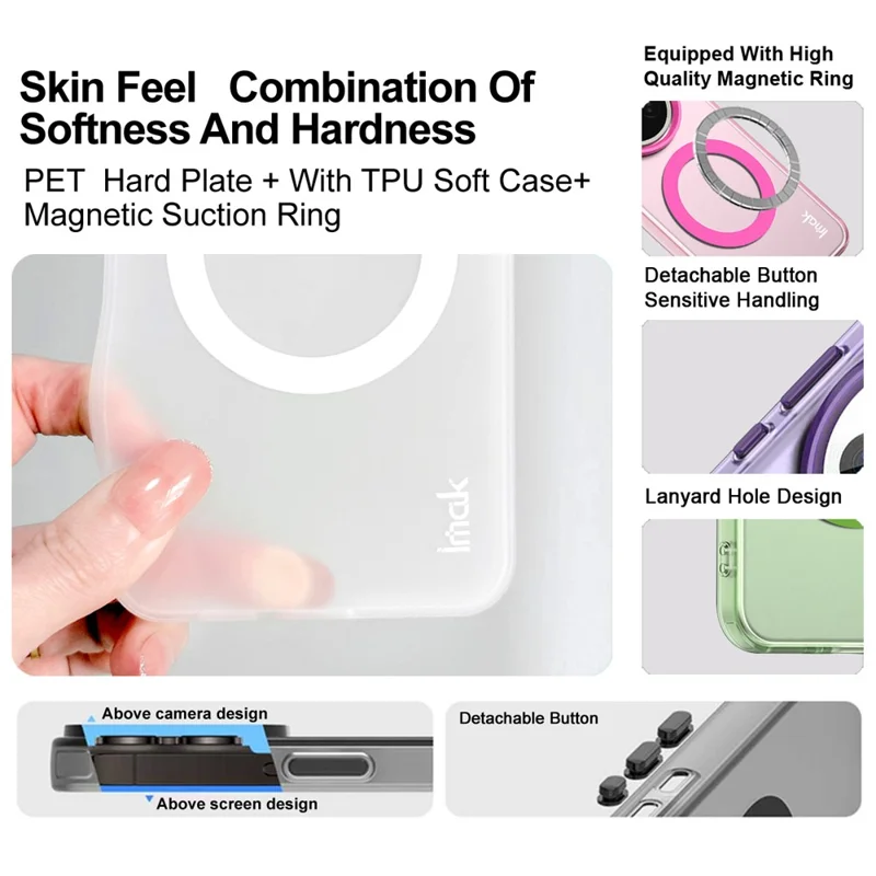 Étui IMAK pour Xiaomi 15T Compatible avec MagSafe, Couleur Bonbon, Antichute, TPU + Couverture Arrière PET - Noir