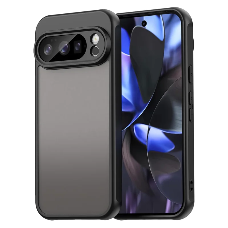 For Google Pixel 10 Pro Case Drop Proof Airbags Frosted Translucent PC + TPU Phone Back Cover - Black