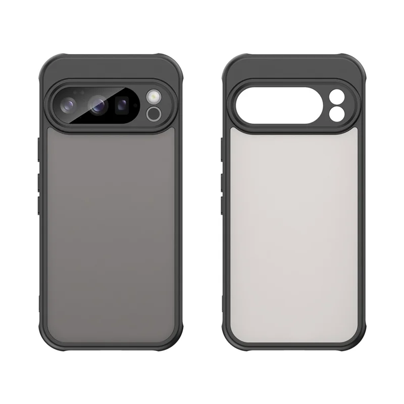 For Google Pixel 10 Pro Case Drop Proof Airbags Frosted Translucent PC + TPU Phone Back Cover - Black