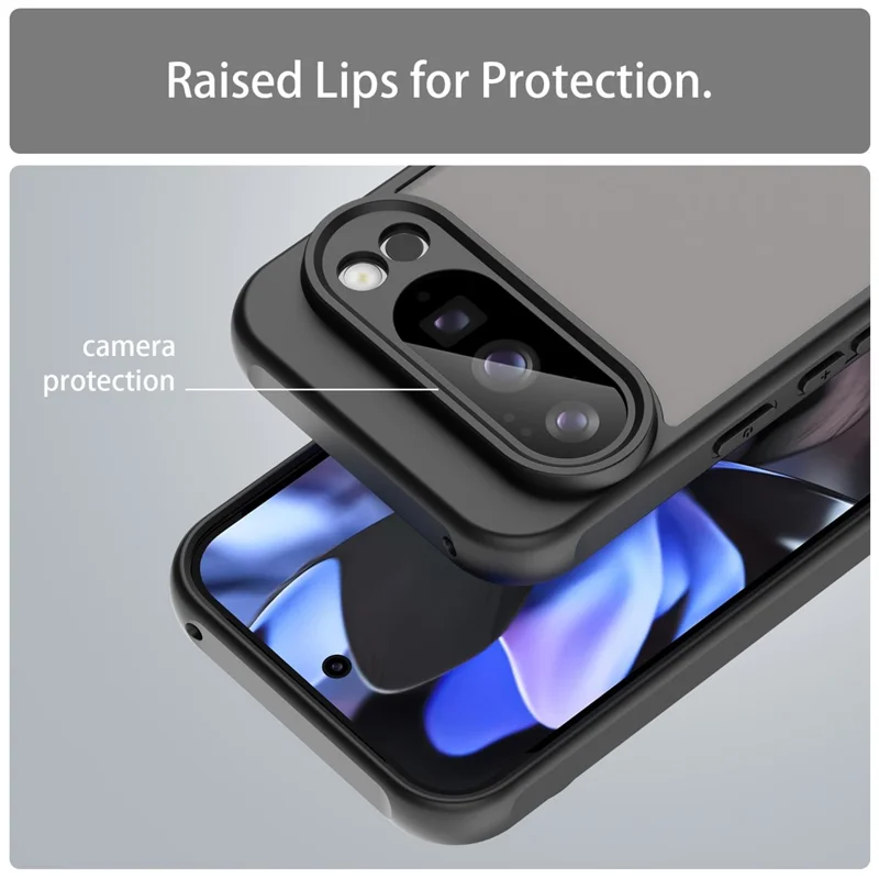 For Google Pixel 10 Pro Case Drop Proof Airbags Frosted Translucent PC + TPU Phone Back Cover - Black