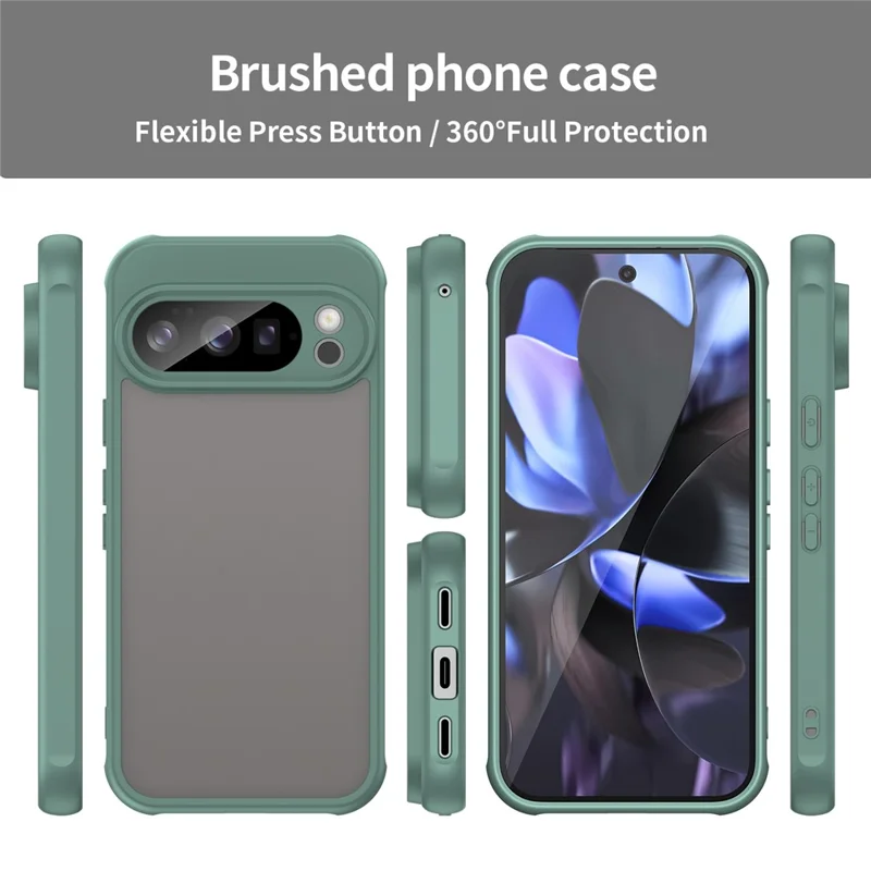 For Google Pixel 10 Pro Case Drop Proof Airbags Frosted Translucent PC + TPU Phone Back Cover - Green