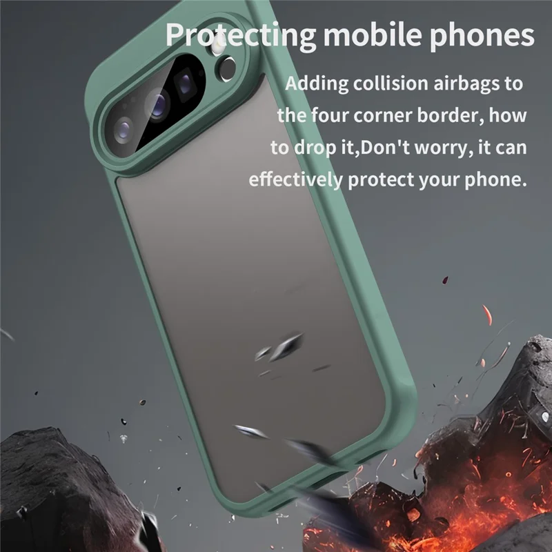 For Google Pixel 10 Pro Case Drop Proof Airbags Frosted Translucent PC + TPU Phone Back Cover - Green