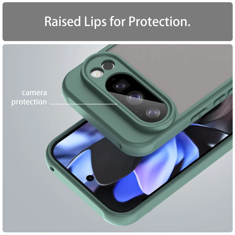 For Google Pixel 10 Pro Case Drop Proof Airbags Frosted Translucent PC + TPU Phone Back Cover - Green