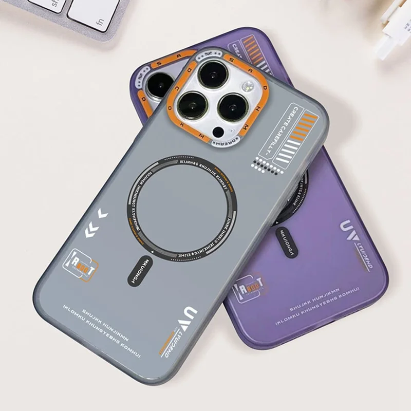 Série PAIKA M1 pour étui iPhone 16 Pro compatible avec MagSafe Motif graffiti PC + Housse de téléphone TPU - Gris titane