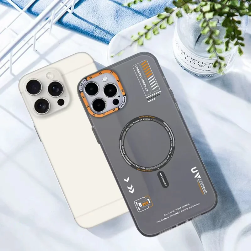 PAIKA M1 Série Para iPhone 16 Pro Max Capa Compatível com MagSafe Padrão de Grafite PC + Capa de Telefone TPU - Cinza Titânio