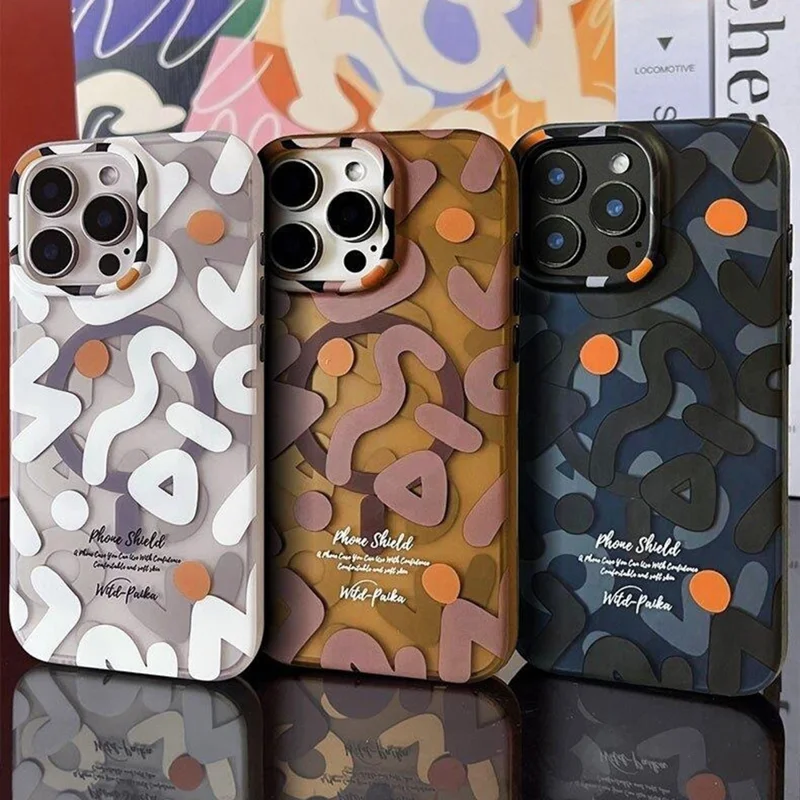 Série de grafite PAIKA para iPhone 16 Pro Max Case Compatível com MagSafe PC + Capa de telefone TPU - Branco