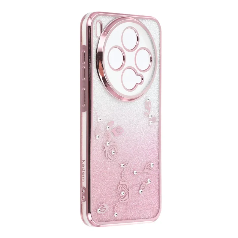 KADEM For vivo X300 5G Case Flower Pattern TPU Gradient Phone Cover with Lanyards - Rose Gold